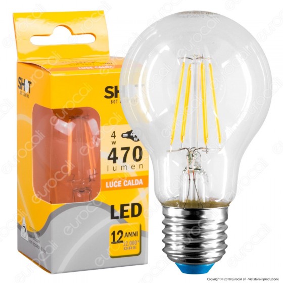 Bot Lighting Shot Lampadina LED E27 4W Bulb A60 Filamento - mod. Bot Lighting Shot Lampadina LED E27 4W Bulb A60 Filamento - mod.