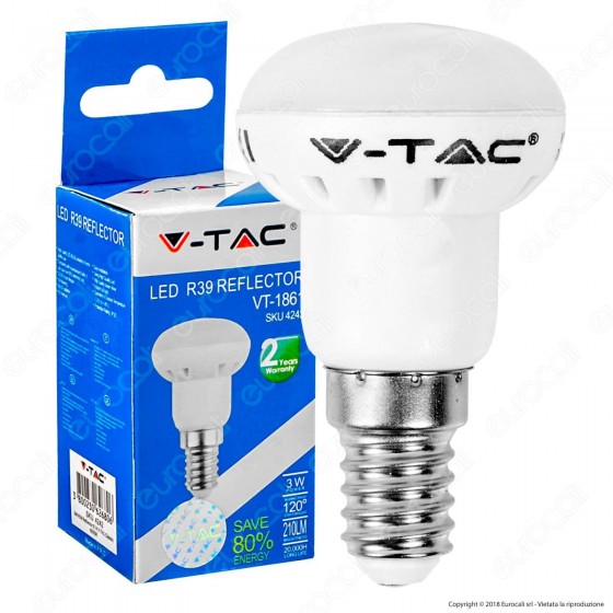 V-Tac VT-1861 Lampadina LED E14 3W Bulb Reflector R39 - SKU 4219 / V-Tac VT-1861 Lampadina LED E14 3W Bulb Reflector R39 - SKU 4219 /