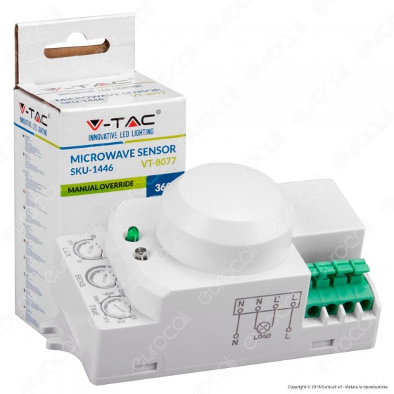 V-Tac VT-8077 Sensore di Movimento a Microonde per Lampadine - SKU V-Tac VT-8077 Sensore di Movimento a Microonde per Lampadine - SKU