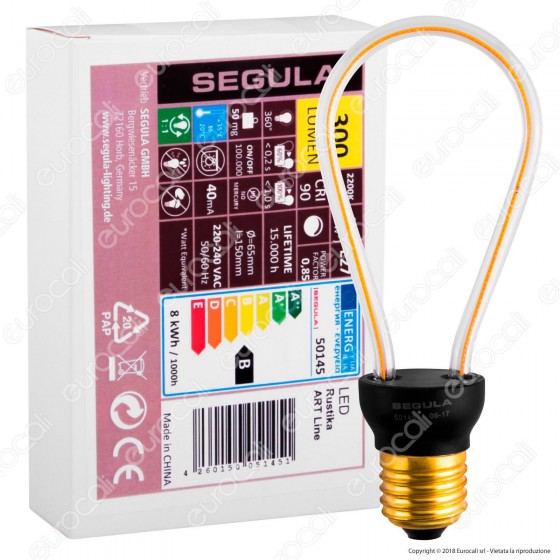 Segula Art Line Lampadina E27 Filamento LED Modellato 8W Forma Bulb Segula Art Line Lampadina E27 Filamento LED Modellato 8W Forma Bulb