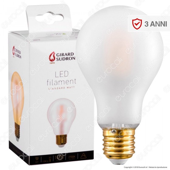 Girard Sudron Lampadina LED E27 10W Bulb A70 Frost Filamento - mod. Girard Sudron Lampadina LED E27 10W Bulb A70 Frost Filamento - mod.