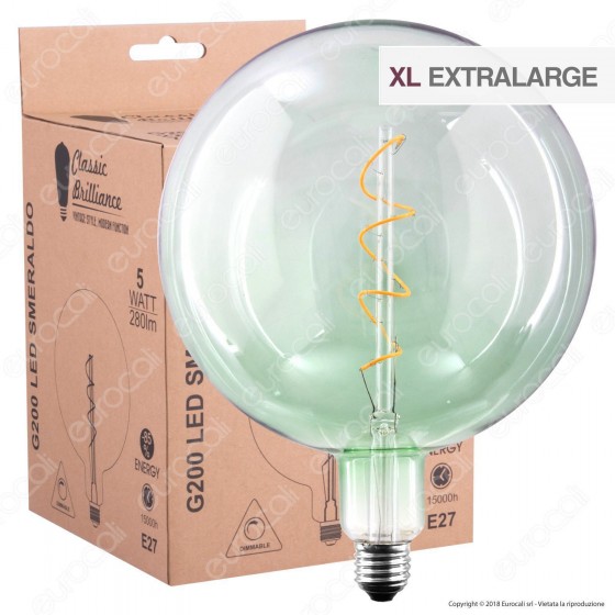 Daylight Lampadina E27 Filamento LED a Spirale 5W Globo G200 con Daylight Lampadina E27 Filamento LED a Spirale 5W Globo G200 con