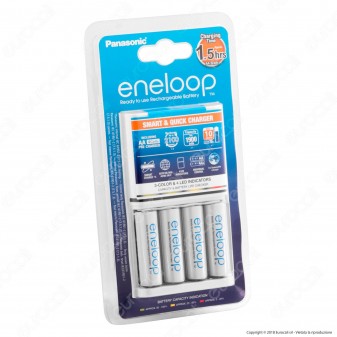 Panasonic Eneloop Caricabatterie Rapido BQ-CC16 + 4 Pile Stilo AA