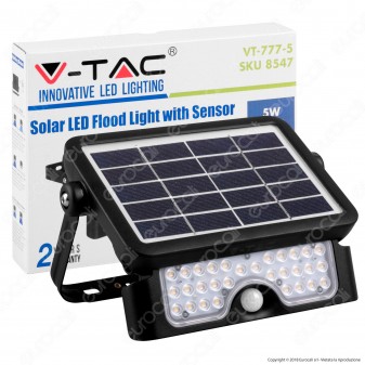 V-Tac VT-777-5 Lampada da Muro LED 5W con Pannello Solare e Sensore