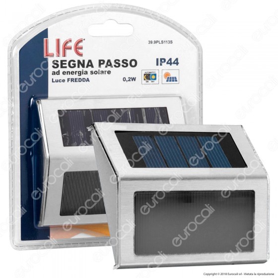 Life Segnapasso LED da Muro 0,2W con Pannello Solare e Sensore Life Segnapasso LED da Muro 0,2W con Pannello Solare e Sensore
