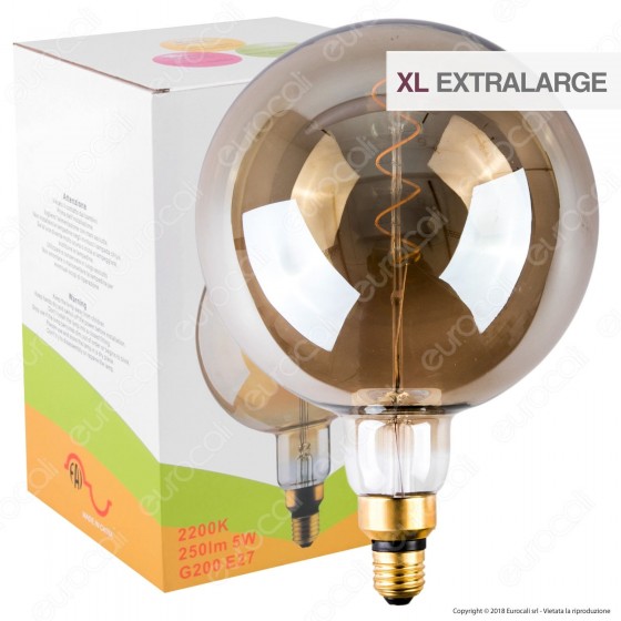 FAI Lampadina E27 Filamento LED a Spirale 5W Globo G200 con Vetro FAI Lampadina E27 Filamento LED a Spirale 5W Globo G200 con Vetro