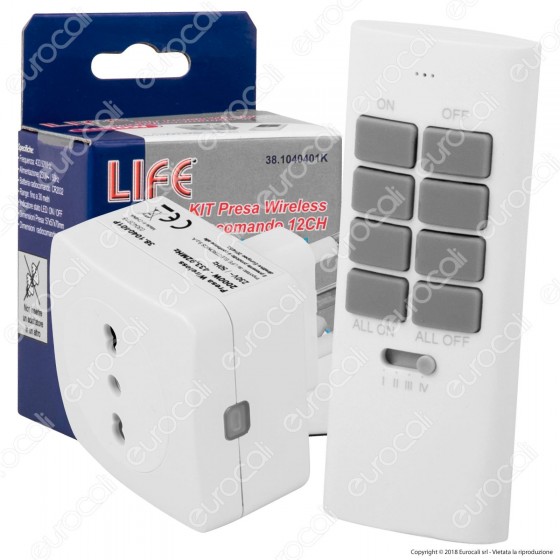 Life Kit Presa Wireless Bivalente con Spina 16A e Radiocomando da 12 Life Kit Presa Wireless Bivalente con Spina 16A e Radiocomando da 12