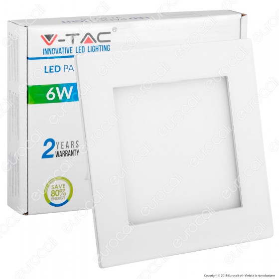 V-Tac VT-607 SQ Pannello LED Quadrato 6W SMD da Incasso con Driver - V-Tac VT-607 SQ Pannello LED Quadrato 6W SMD da Incasso con Driver -
