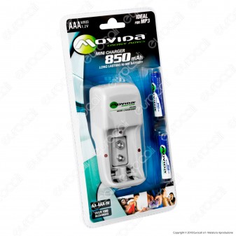 Movida Mini Charger Caricabatterie + 2 Pile Ministilo AAA 850mAh