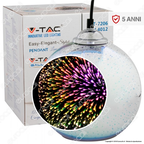 V-Tac VT-7206 Lampadario a Sospensione in Vetro Effetto 3D con Portalampada per Lampadine E27 - SKU 40121 V-Tac VT-7206 Lampadario a Sospensione in Vetro Effetto 3D con Portalampada per Lampadine E27 - SKU 40121