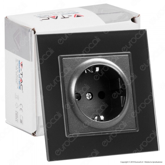 V-Tac VT-5711 Presa a Incasso Singola Schuko Colore Nero Rivestimento in Vetro - SKU 8399 V-Tac VT-5711 Presa a Incasso Singola Schuko Colore Nero Rivestimento in Vetro - SKU 8399