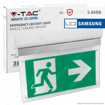 V-Tac PRO VT-519-S Lampada LED con Montaggio Superficiale Inclinabile di 90° 140lm d'Emergenza Anti Black Out - SKU 836