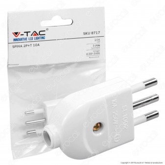 V-Tac Spina Singola 10A con Uscita Cavo Dritta Colore Bianco - SKU 8717