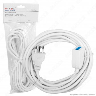 V-Tac Cavo Prolunga Spina e Presa Italiane 5 metri 10A Colore Bianco - SKU 8730