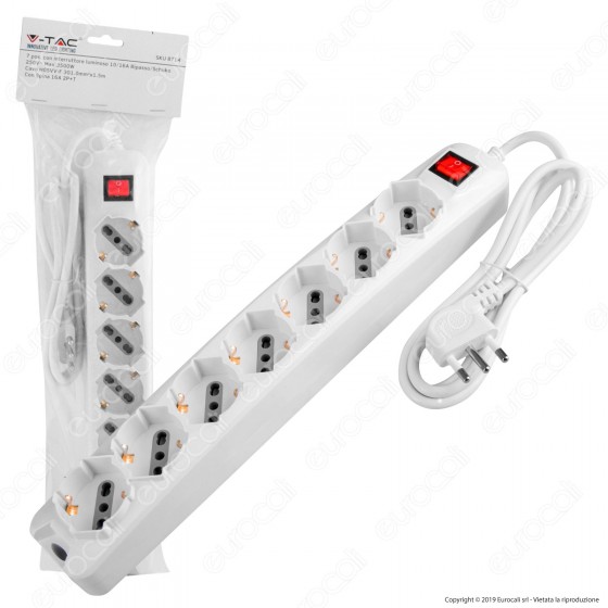 V-Tac Multipresa 7 Posti Colore Bianco con Interruttore Luminoso - SKU 8714 V-Tac Multipresa 7 Posti Colore Bianco con Interruttore Luminoso - SKU 8714