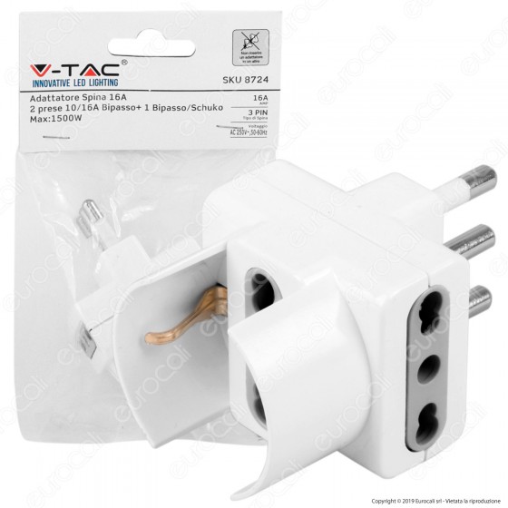 V-Tac Multipresa Adattatore Triplo con Schuko Colore Bianco - SKU 8724