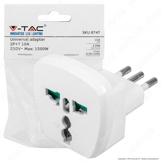 V-Tac Adattatore Singolo Universale Spina 10A Colore Bianco - SKU 8747 V-Tac Adattatore Singolo Universale Spina 10A Colore Bianco - SKU 8747