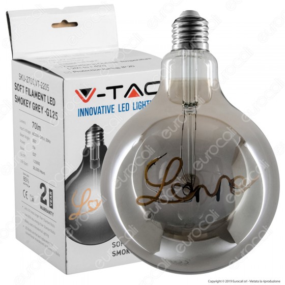 V-Tac VT-2205 Lampadina E27 Filamento LED Scritta Love Cuore 5W Globo V-Tac VT-2205 Lampadina E27 Filamento LED Scritta Love Cuore 5W Globo