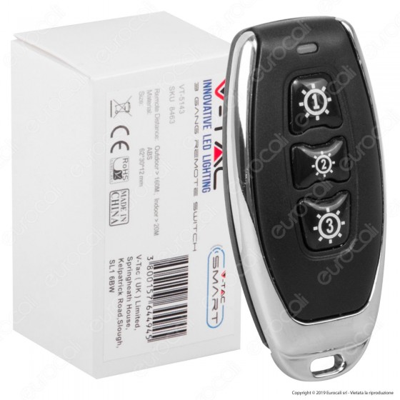 V-Tac VT-5143 Interruttore Wireless Tascabile 3 Gang Senza Fili con Luce LED IP54 - SKU 8463 V-Tac VT-5143 Interruttore Wireless Tascabile 3 Gang Senza Fili con Luce LED IP54 - SKU 8463
