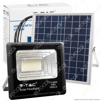 V-Tac VT-60W Faro LED 60W a Batteria con Pannello Solare e Telecomando - SKU 8575 / 94010