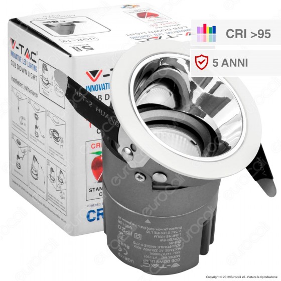 V-Tac VT-2907 Faretto LED da Incasso Rotondo e Orientabile COB CREE V-Tac VT-2907 Faretto LED da Incasso Rotondo e Orientabile COB CREE