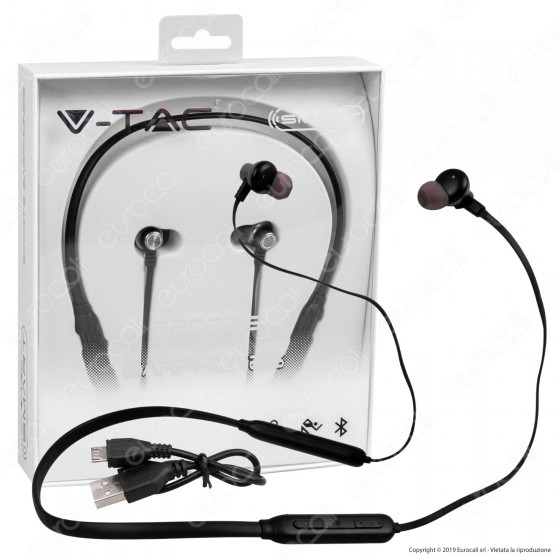 V-Tac VT-6166 Coppia di Auricolari Bluetooth Sports Earphones Colore Nero - SKU 7710 V-Tac VT-6166 Coppia di Auricolari Bluetooth Sports Earphones Colore Nero - SKU 7710