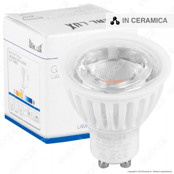 Ideal Lux Lampadina LED GU10 8W COB Faretto Spotlight in Ceramica e Ideal Lux Lampadina LED GU10 8W COB Faretto Spotlight in Ceramica e
