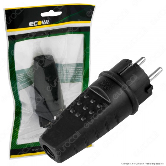 Ecova Spina Singola Schuko con Uscita Cavo Dritta di Colore Nero - mod. 30180 Ecova Spina Singola Schuko con Uscita Cavo Dritta di Colore Nero - mod. 30180