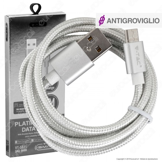 V-Tac VT-5331 Platinum Series USB Data Cable Micro USB Cavo in Corda Colore Argento 1m - SKU 8489 V-Tac VT-5331 Platinum Series USB Data Cable Micro USB Cavo in Corda Colore Argento 1m - SKU 8489