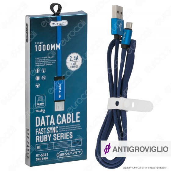 V-Tac VT-5341 Ruby Series USB Data Cable Micro USB Cavo in Corda Colore Nero 1m - SKU 8494 V-Tac VT-5341 Ruby Series USB Data Cable Micro USB Cavo in Corda Colore Nero 1m - SKU 8494
