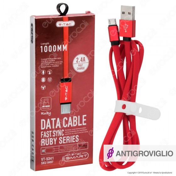 V-Tac VT-5341 Ruby Series USB Data Cable Micro USB Cavo in Corda Colore Rosso 1m - SKU 8497 V-Tac VT-5341 Ruby Series USB Data Cable Micro USB Cavo in Corda Colore Rosso 1m - SKU 8497