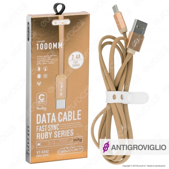 V-Tac VT-5342 Ruby Series USB Data Cable Type-C Cavo in Corda Colore Oro 1m - SKU 8499 V-Tac VT-5342 Ruby Series USB Data Cable Type-C Cavo in Corda Colore Oro 1m - SKU 8499
