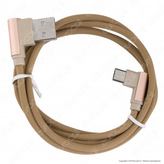 V-Tac VT-5361 Diamond Series USB Data Cable Micro USB Cavo in Corda Colore Oro con Connettori a L 1m - SKU 8637