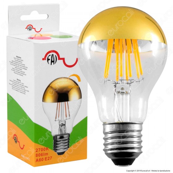 FAI Lampadina E27 Filamenti LED 8W Bulb A60 con Calotta Dorata Dimmerabile - mod. 5261/CA/ORO FAI Lampadina E27 Filamenti LED 8W Bulb A60 con Calotta Dorata Dimmerabile - mod. 5261/CA/ORO