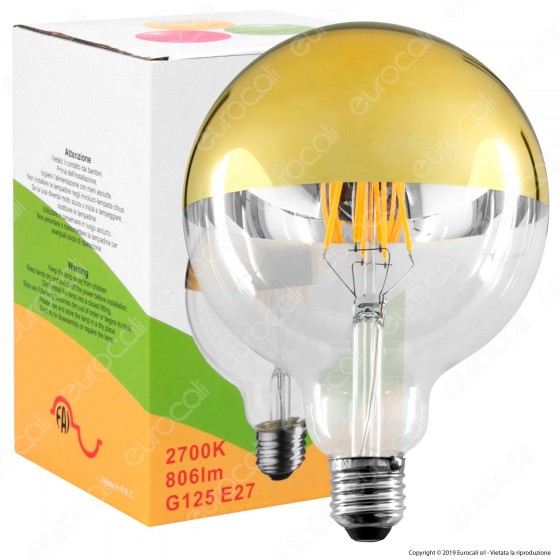 FAI Lampadina E27 Filamenti LED 8W Globo G125 con Calotta Dorata Dimmerabile - mod. 5262/CA/ORO FAI Lampadina E27 Filamenti LED 8W Globo G125 con Calotta Dorata Dimmerabile - mod. 5262/CA/ORO
