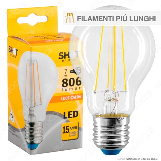 Bot Lighting Shot Lampadina LED E27 7W Bulb A60 Filamento Extra-Lungo Bot Lighting Shot Lampadina LED E27 7W Bulb A60 Filamento Extra-Lungo