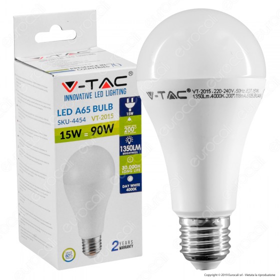 V-Tac VT-2015 Lampadina LED E27 15W Bulb A65 - SKU 4453 / 4454 / 4455 V-Tac VT-2015 Lampadina LED E27 15W Bulb A65 - SKU 4453 / 4454 / 4455