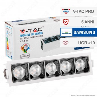 V-Tac PRO VT-2-21 Faretto LED SMD 20W da Incasso Rettangolare 38°