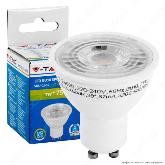 V-Tac VT-2886 D Lampadina LED GU10 7W Faretto Spotlight Dimmerabile V-Tac VT-2886 D Lampadina LED GU10 7W Faretto Spotlight Dimmerabile