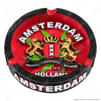 Amsterdam Posacenere da Tavolo Rotondo in Terracotta con Logo in