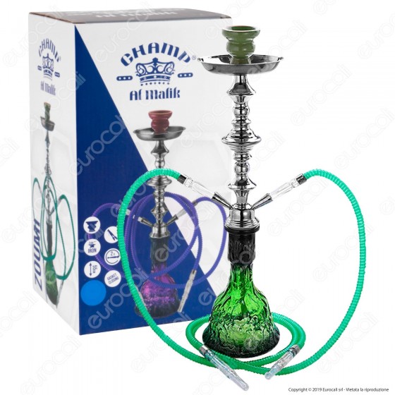 Champ Al Malik Zoumi Narghilè in Vetro Lavorato Verde con 2 Hose mod. Champ Al Malik Zoumi Narghilè in Vetro Lavorato Verde con 2 Hose mod.