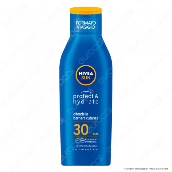 Nivea Sun Latte Solare Protect & Hydrate Formato Viaggio FP 30 - Flacone da 100ml Nivea Sun Latte Solare Protect & Hydrate Formato Viaggio FP 30 - Flacone da 100ml