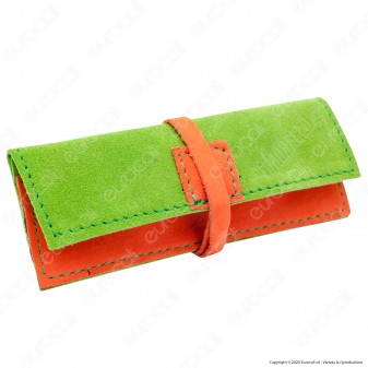 Il Morello Portacartine in Vera Pelle Colore Verde e Arancione