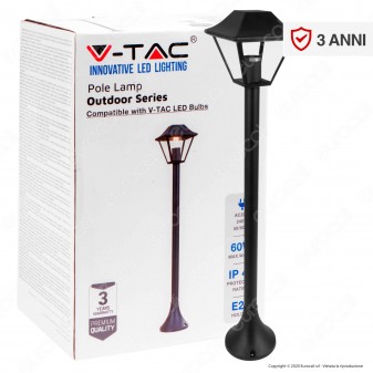 V-Tac VT-845 Lampione Portalampada Nero per Lampadine E27 da Giardino