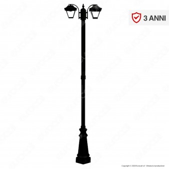 V-Tac VT-847 Lampione Portalampada Nero per 2 Lampadine E27 da