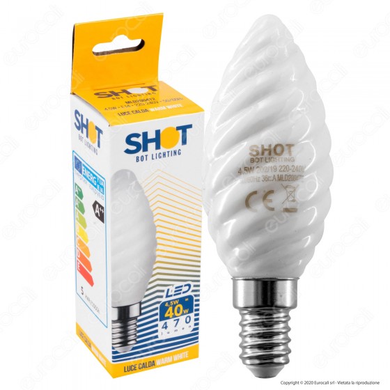 Bot Lighting Shot Lampadina LED E14 4,5W Candela Twist Vetro Bianco Bot Lighting Shot Lampadina LED E14 4,5W Candela Twist Vetro Bianco