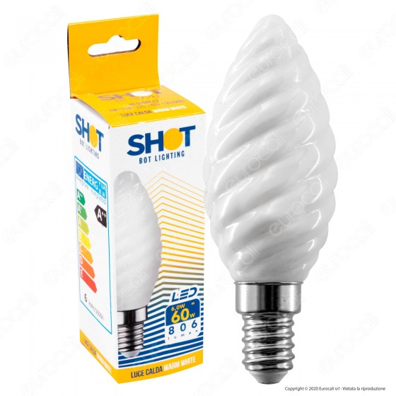Bot Lighting Shot Lampadina LED E14 6W Candela Twist Vetro Bianco Bot Lighting Shot Lampadina LED E14 6W Candela Twist Vetro Bianco
