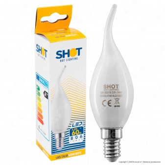 Bot Lighting Shot Lampadina LED E14 6W Candela Fiamma Vetro Bianco