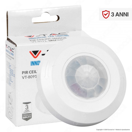 V-Tac VT-8091 Sensore di Movimento a Infrarossi PIR per Lampadine LED V-Tac VT-8091 Sensore di Movimento a Infrarossi PIR per Lampadine LED