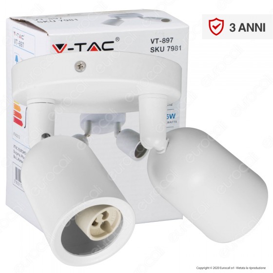 V-Tac VT-897 Portafaretto Rotondo per 2 Faretti LED Spotlight GU10 V-Tac VT-897 Portafaretto Rotondo per 2 Faretti LED Spotlight GU10
